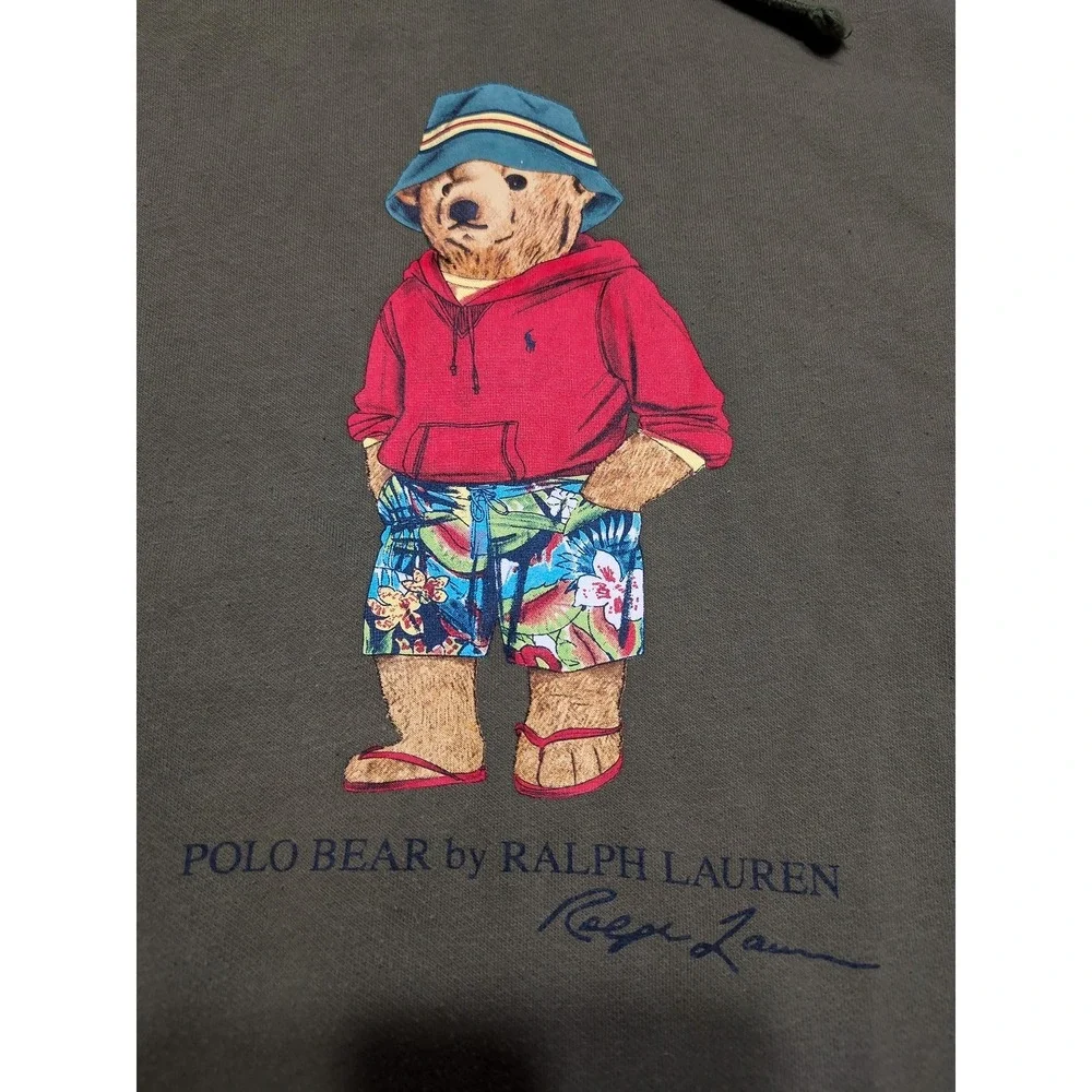 POLO RALPH LAUREN Beach Bear Pullover Hoodie Jacket Olive Green XLT XL Tall